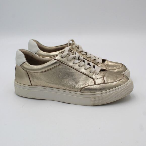 Birdies Shoes - Birdies Sneakers Womens 7.5 Gold Metallic Leather Lace Up Low Top Casual Shoes